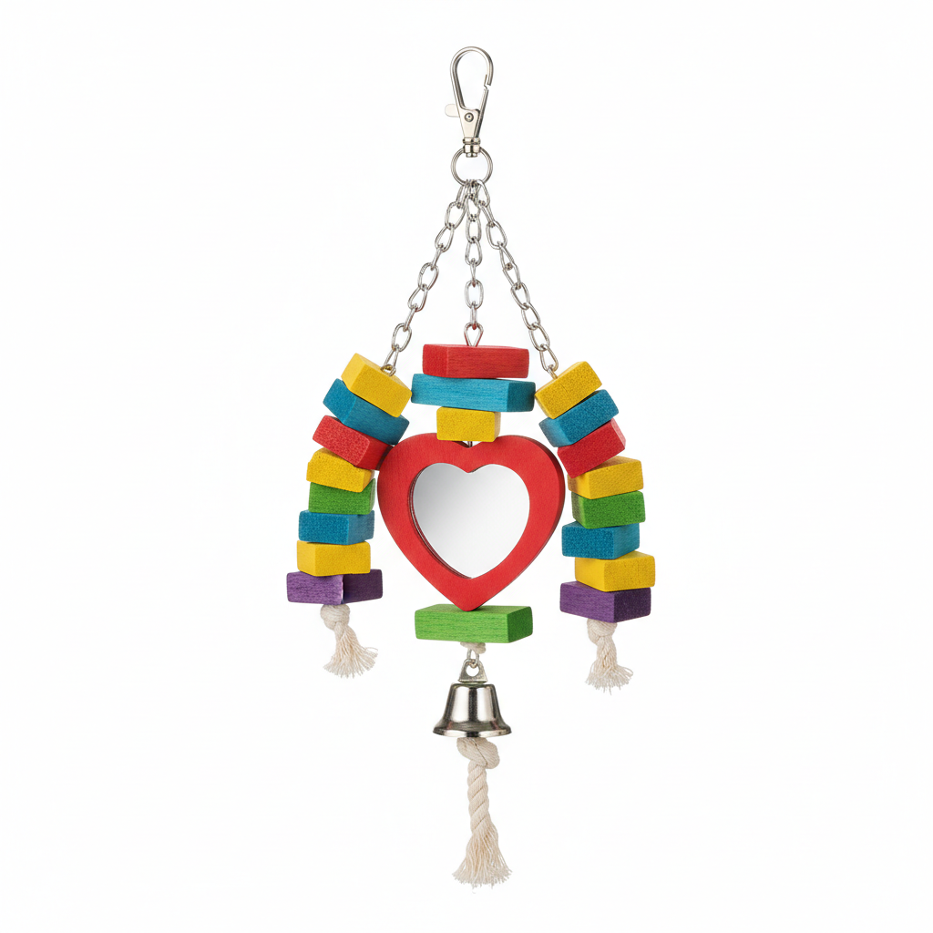 Juguete colgante con espejo y campana para aves