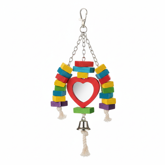 Juguete colgante con espejo y campana para aves